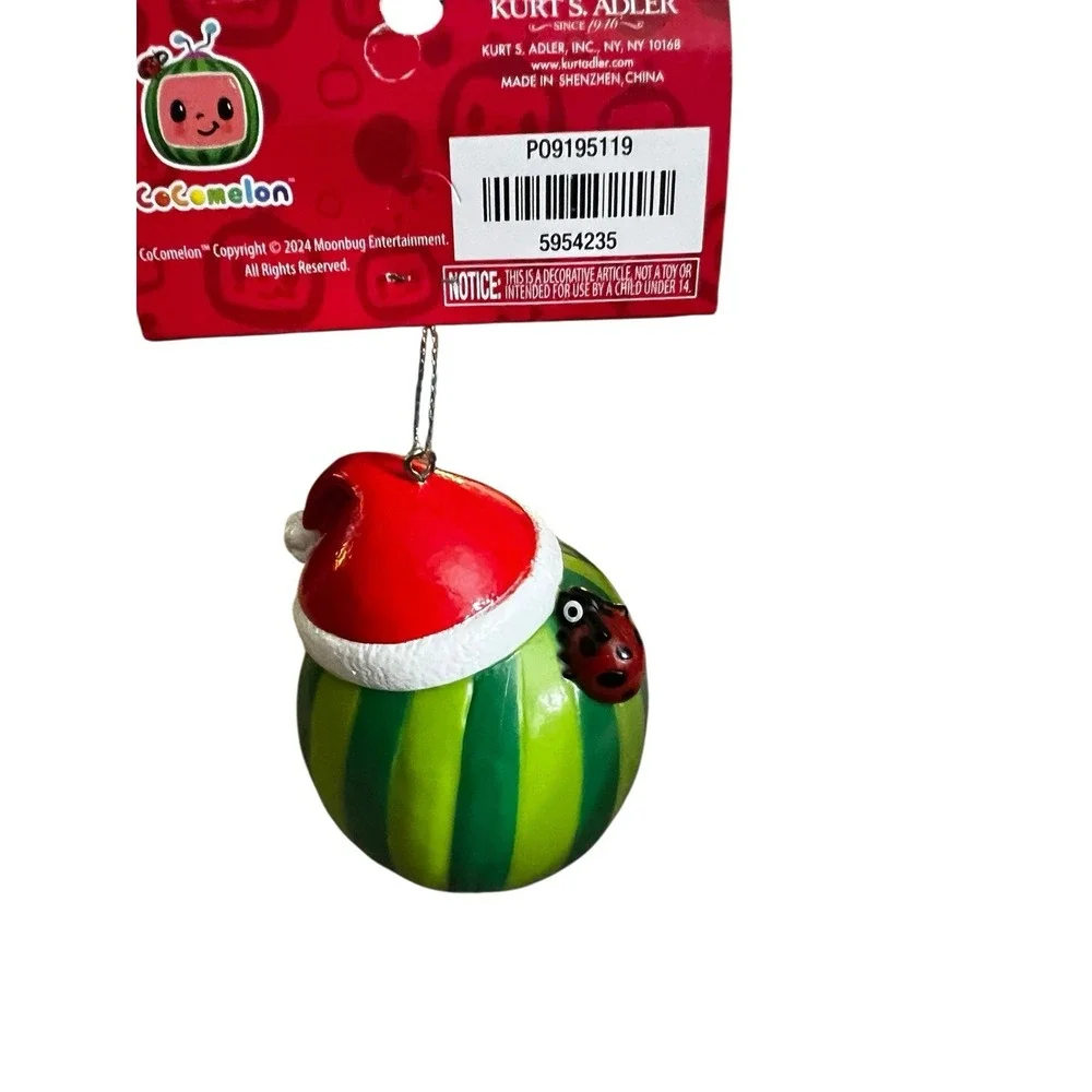 Kurt Adler Cocomelon Watermelon with Santa Hat Christmas Ornament‎ Ladybug